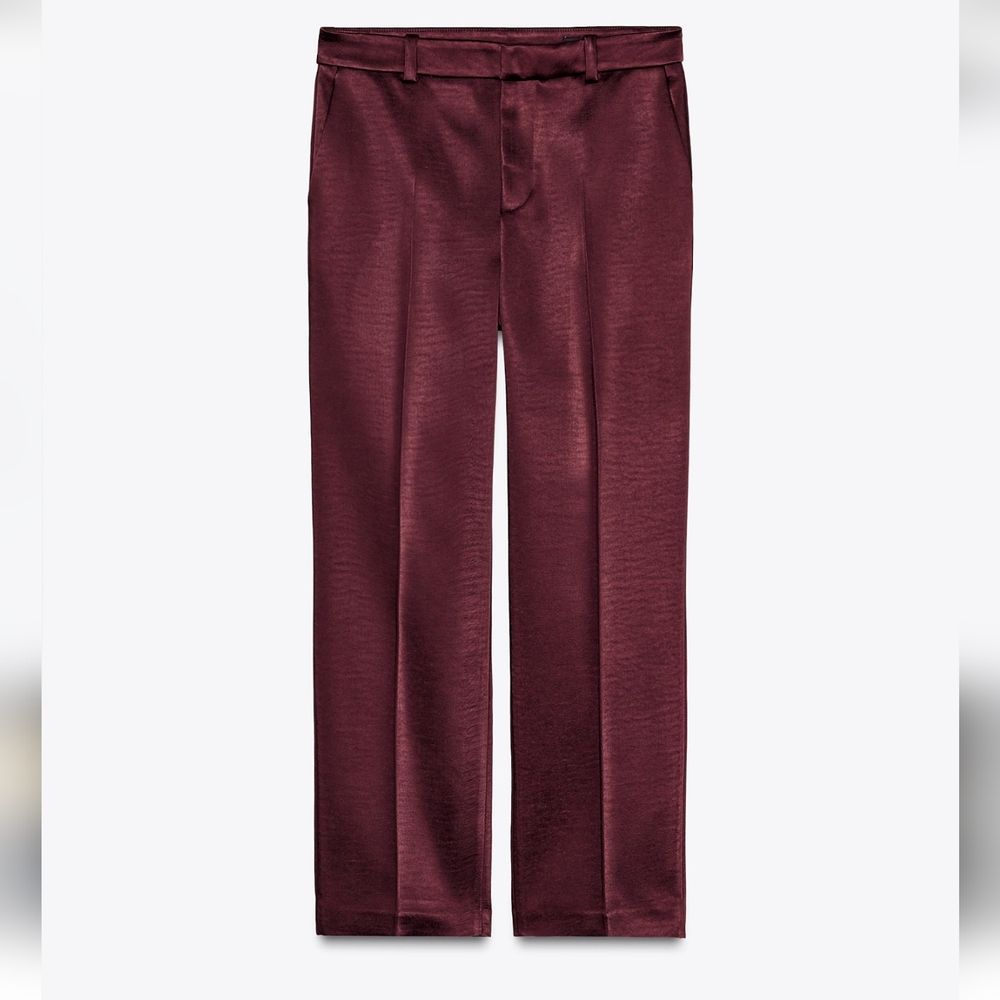 NWOT Zara Heavy Weight Satin Burgundy   Pants Size Small